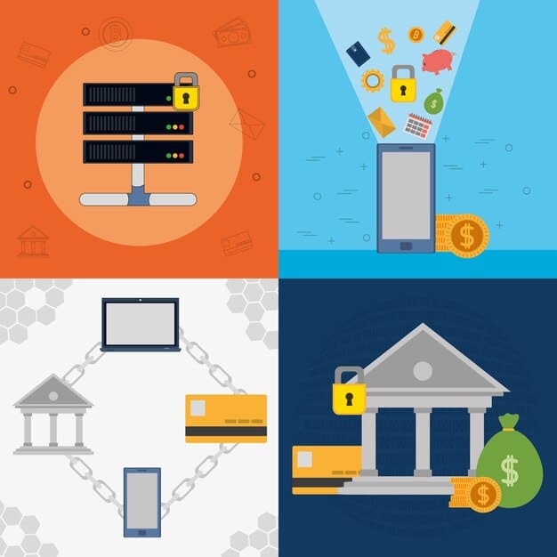 A clean, graphical representation of an API connection between a traditional bank and a mobile budgeting app, with emphasis on data encryption and secure authentication protocols.