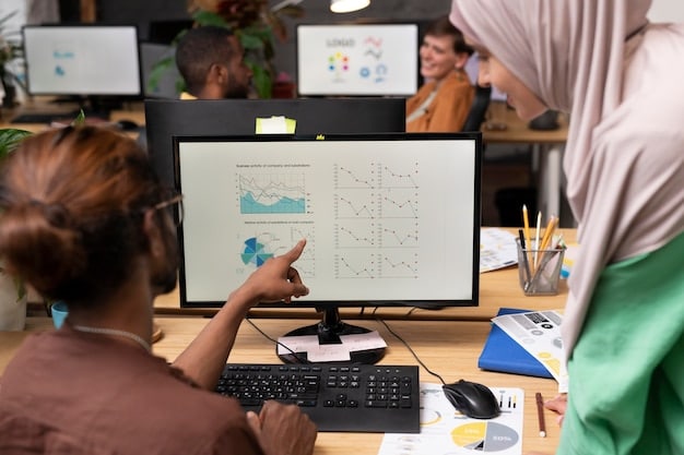 Charts and graphs displayed on a large monitor in a startup office, illustrating user engagement metrics, conversion rates, and feedback sentiment analysis for a fintech app MVP.