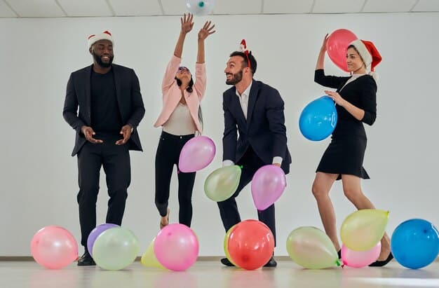 A diverse group of people in a modern office, celebrating with champagne and balloons, symbolizing a successful acquisition or merger of their fintech startup.