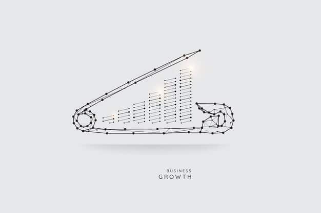 A stylized representation of a fintech startup showing rapid growth, depicted as a graph line soaring upwards against a digital background of interconnected nodes and data streams illustrating innovation.