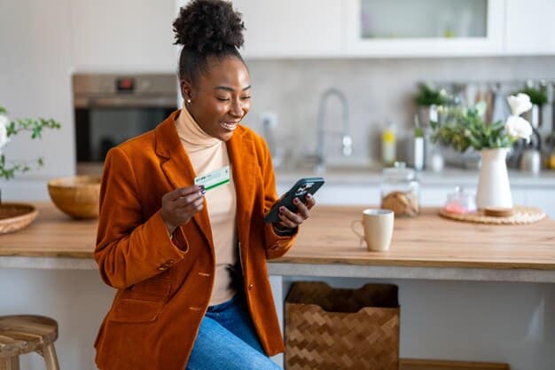 A person using a mobile banking app on their smartphone, showcasing the accessibility and convenience of fintech solutions. The app interface should be clean and user-friendly.