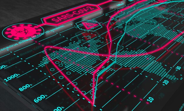 A global cybersecurity map highlighting threat origins and destinations, with AI algorithms analyzing traffic patterns and identifying anomalies. Data streams pulse across the globe, representing the constant battle between AI-powered defenses and attacks.