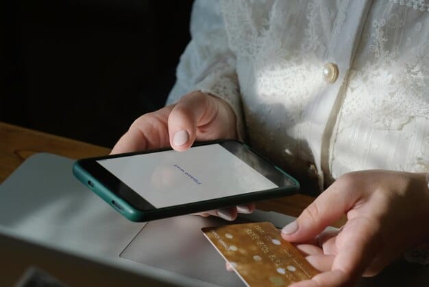 A close-up shot of a smartphone displaying a mobile wallet interface, ready to make a payment at a store checkout. The focus is on the visual elements of the wallet, representing security and digital integration.