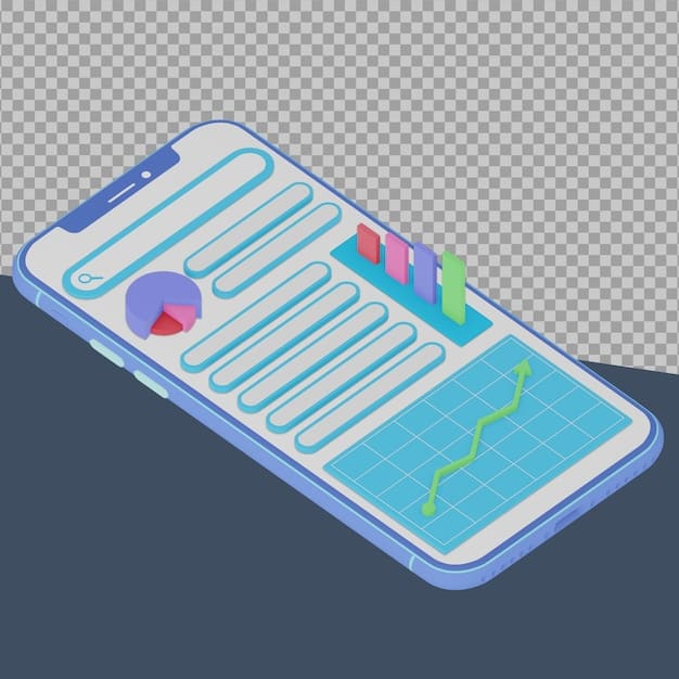 An illustration of a smartphone displaying a personalized financial dashboard, with charts and graphs showing individual spending patterns and investment performance. The interface should be clean and intuitive, reflecting a user-friendly design.