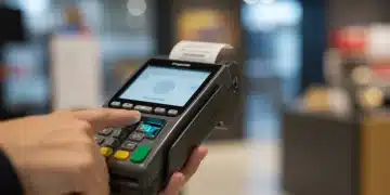 Hand scanning fingerprint on POS terminal for biometric payment