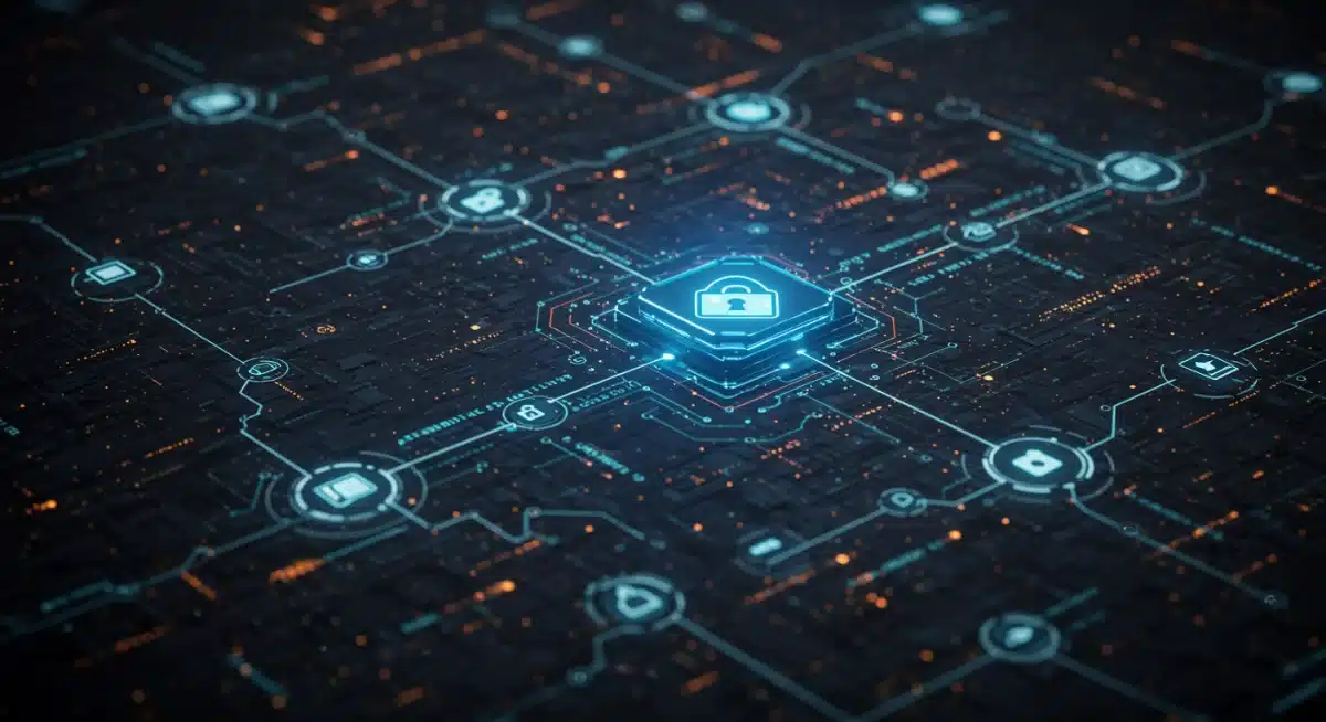 Cybersecurity network showing interconnected security controls for fintech