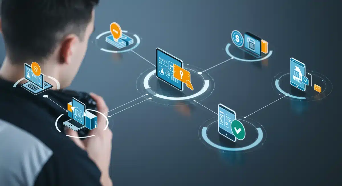 Interconnected digital platforms showing embedded financial services