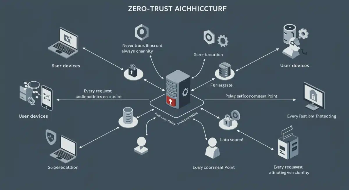 Conceptual diagram of zero-trust security principles in a network.