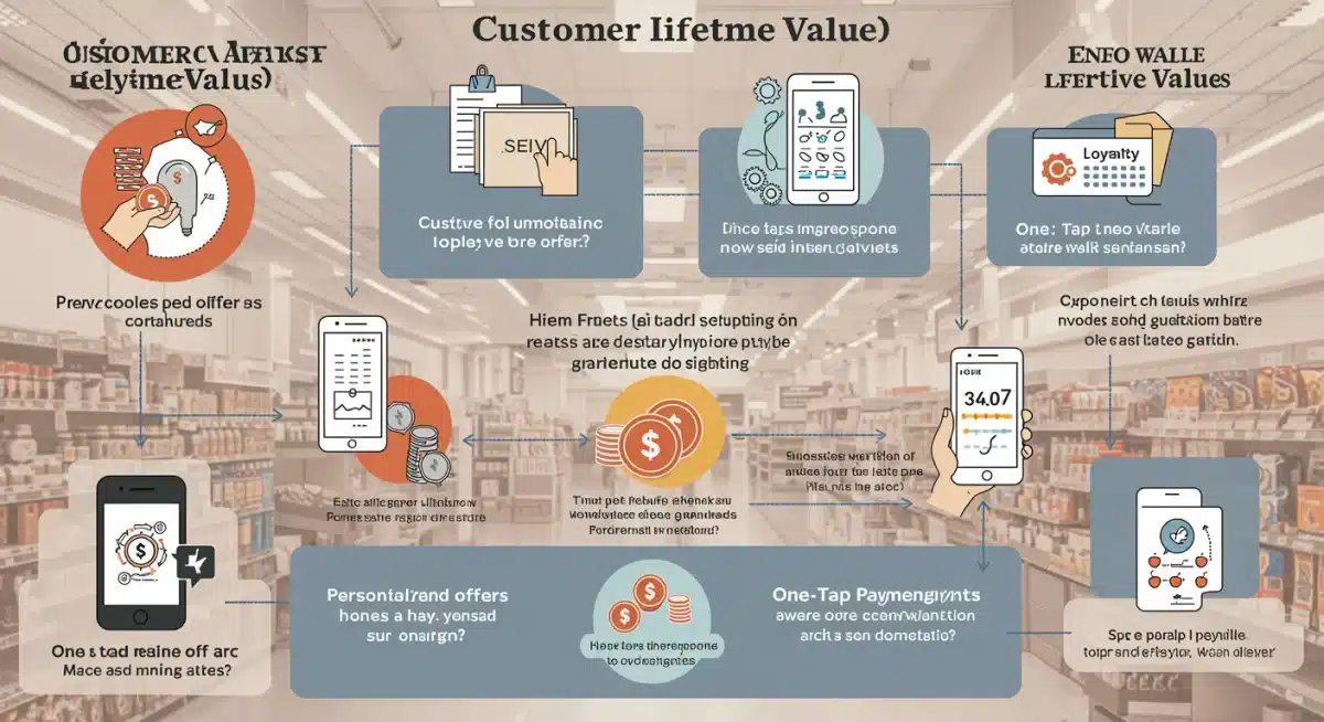 Infographic showing digital wallet features boosting customer lifetime value for retailers