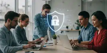 Cybersecurity Insurance 2025: US Fintechs Secure $5M Coverage Fintech team securing digital assets with cybersecurity insurance in 2025