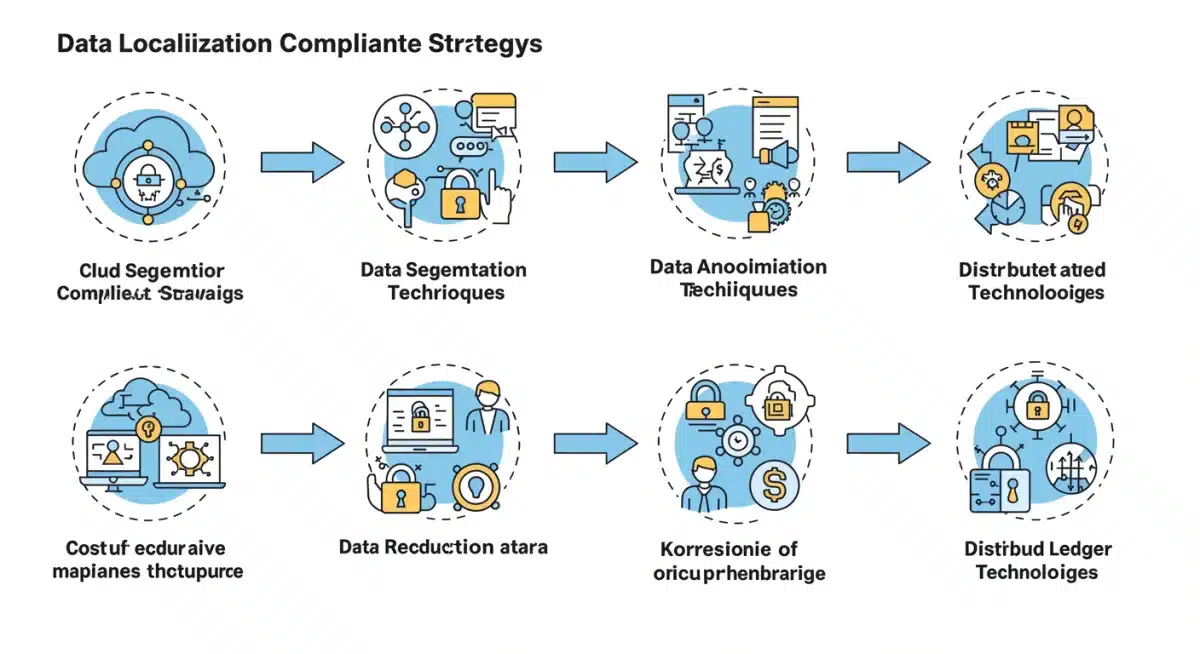 Infographic detailing data localization compliance strategies for fintechs, emphasizing cost reduction.