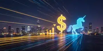 Abstract illustration of rapid financial growth and fintech innovation leading to unicorn status