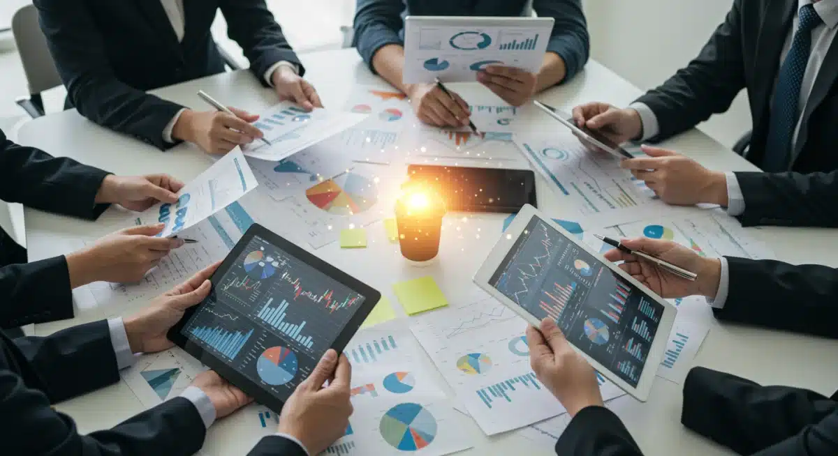 Fintech startup team collaborating on innovative financial solutions