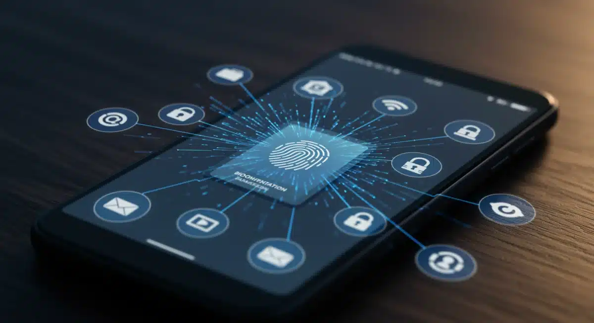 Secure mobile payment app with biometric authentication, symbolizing advanced P2P security.