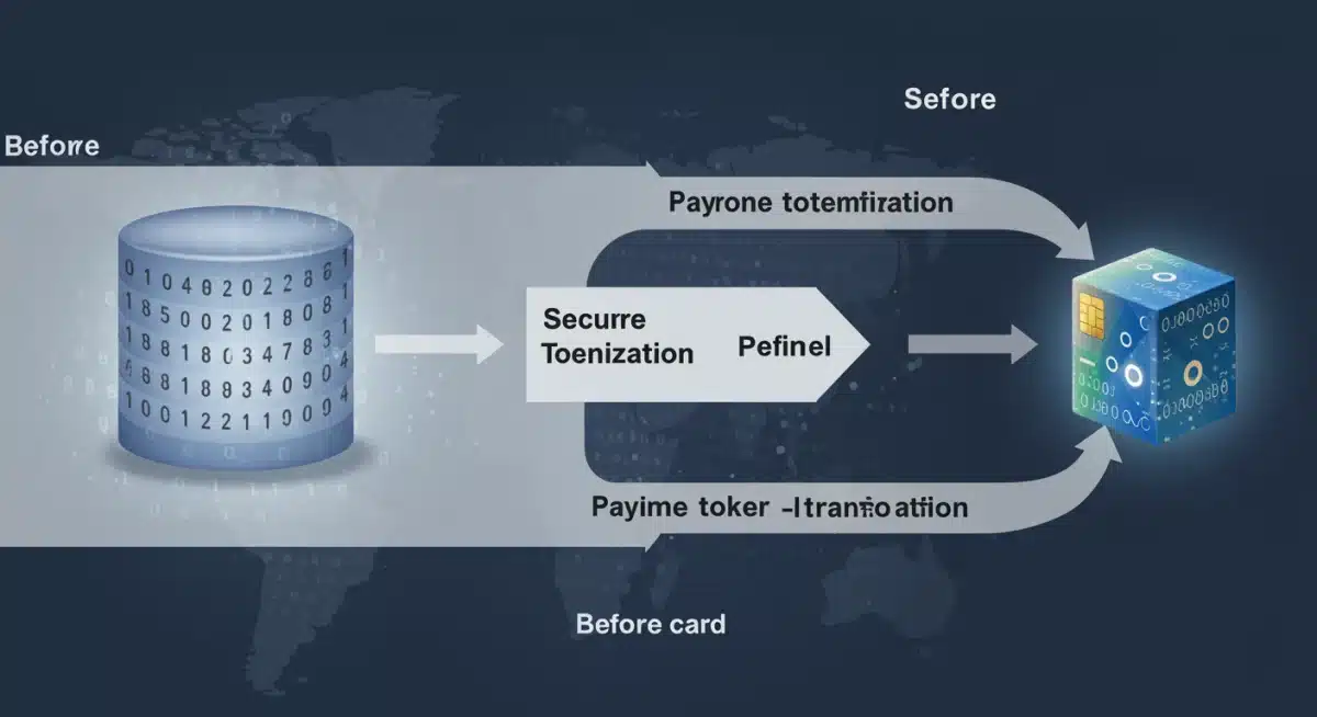 Data transformation process showing payment card numbers converting to secure tokens