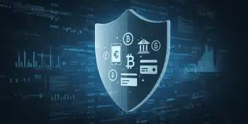 Digital shield protecting fintech icons from regulatory complexity.