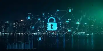 Stylized digital padlock symbolizing security in fintech data management, preventing insider threats.