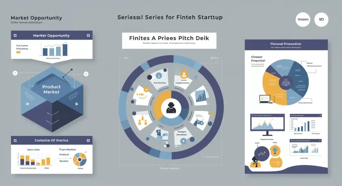 Infographic detailing essential components of a Series A fintech pitch deck