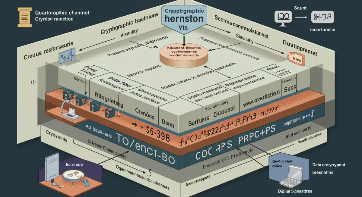 Diagram illustrating layers of quantum-resistant cryptographic security in financial transactions