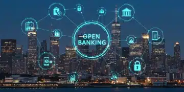 Illustration of interconnected financial services with secure data flow, representing US Open Banking.