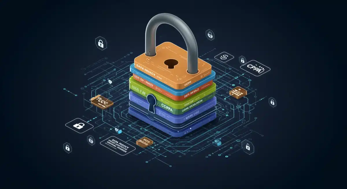 Multi-layered digital lock symbolizing complex data privacy regulations for fintech