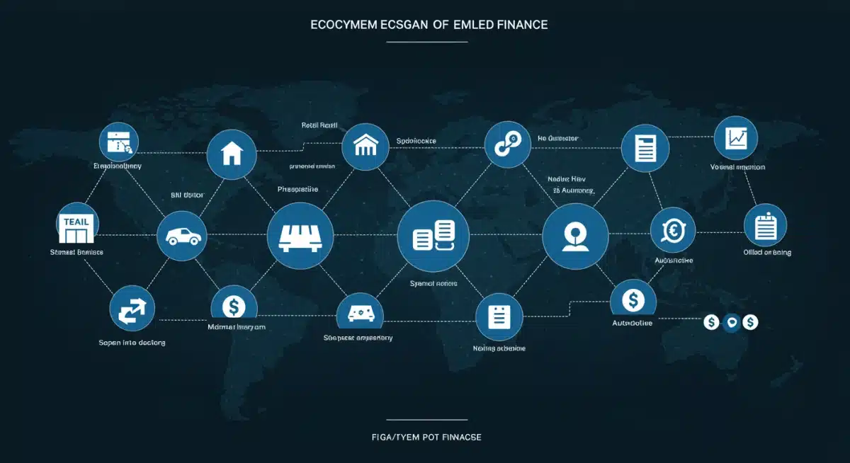 Interconnected ecosystem showing various industries leveraging embedded finance solutions.