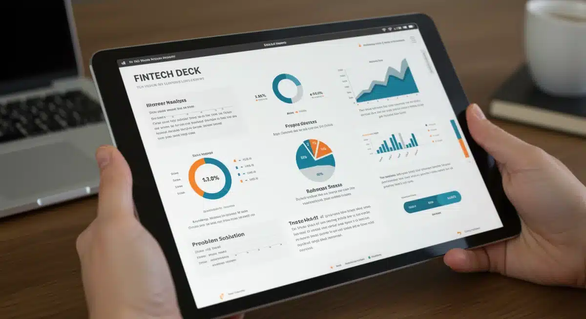 Detailed fintech pitch deck slide with financial projections and market analysis.