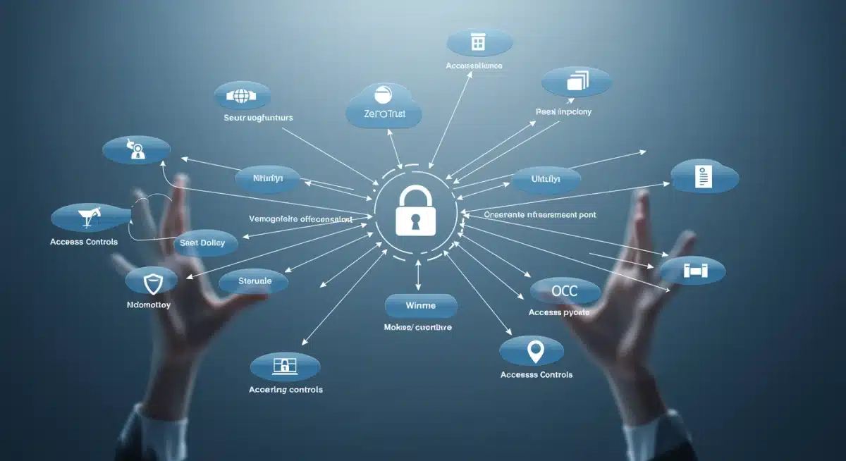 Complex network diagram showing secure data flow under zero-trust policy enforcement.