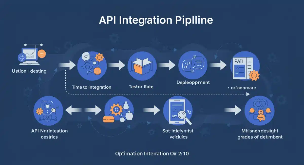 Infographic showing optimized API integration pipeline stages and key metrics.