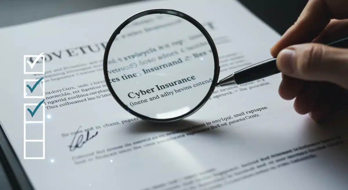 Cyber insurance policy document with detailed clauses and digital compliance checks
