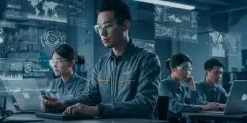 Futuristic fintech engineers collaborating on digital financial projects, symbolizing the competitive talent landscape of 2026.