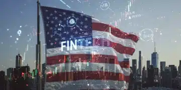 Futuristic city skyline with digital financial data, symbolizing niche fintech opportunities in the US.
