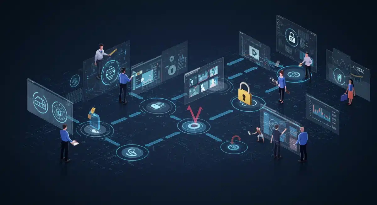 Diagram illustrating secure data flow in fintech with human interaction points.