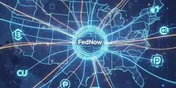 Dynamic digital payment network illustrating FedNow's real-time transaction processing across the US financial landscape.