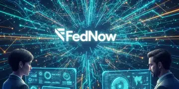 Digital network illustrating fast financial transactions and the FedNow instant payment system.