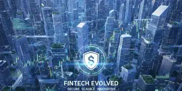 Futuristic digital city with financial data, representing a robust fintech tech stack for US startups.