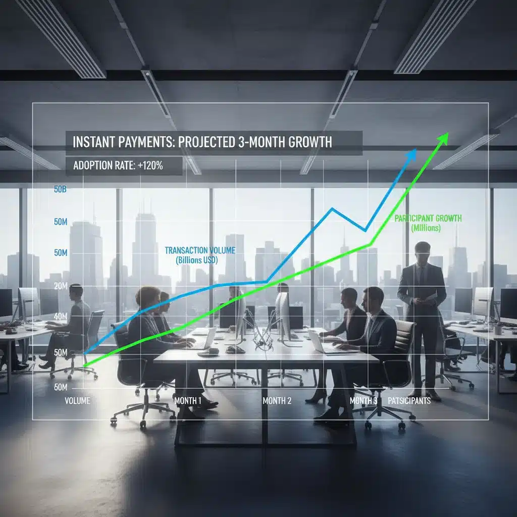 Projected growth chart for instant payment adoption in businesses.