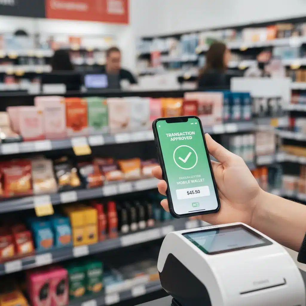 Person using a smartphone for a contactless payment at a retail checkout, illustrating mobile wallet convenience.