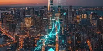 New York City financial district skyline at dusk, representing fintech capital flow leadership.