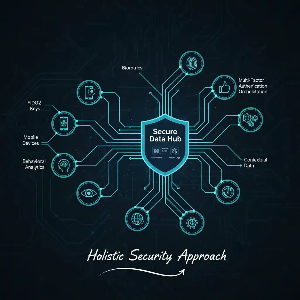 Diagram illustrating interconnected advanced MFA factors for fintech