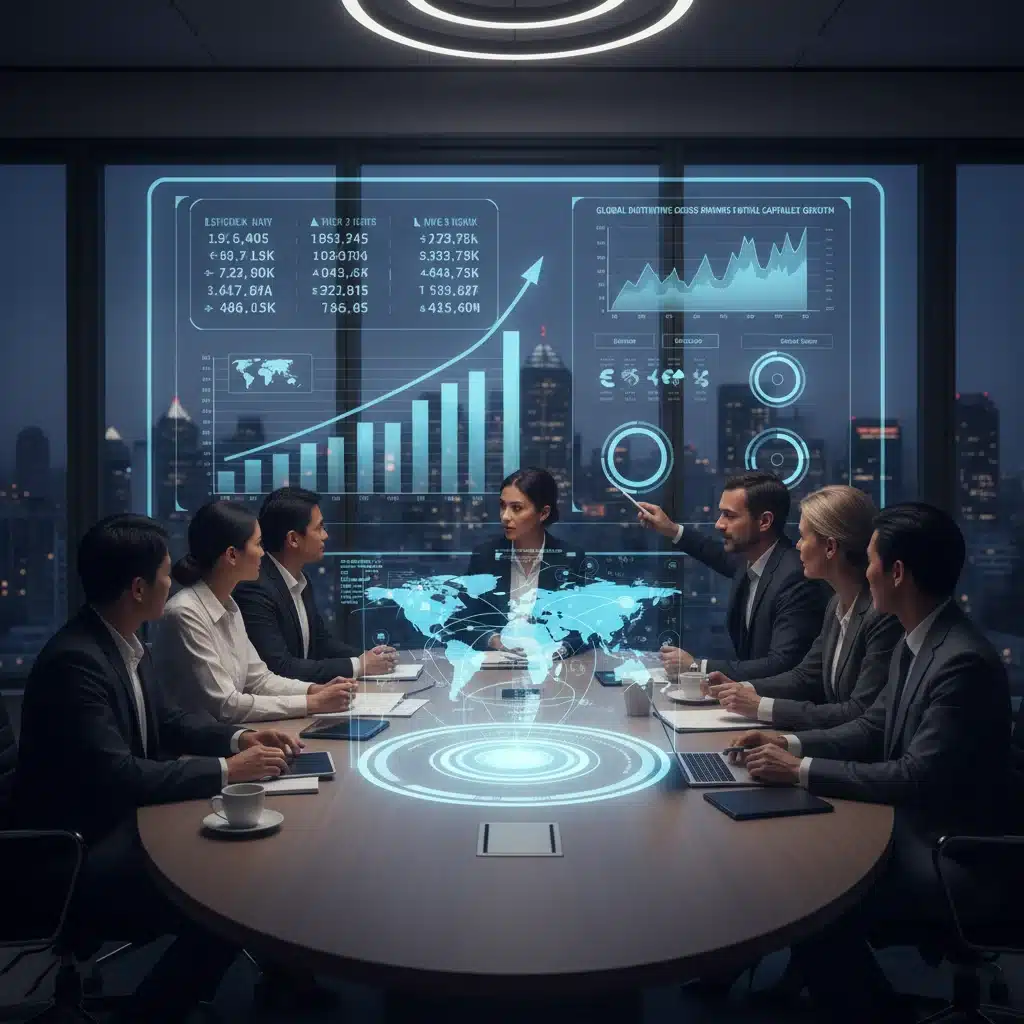 Business team strategizing for payment market growth