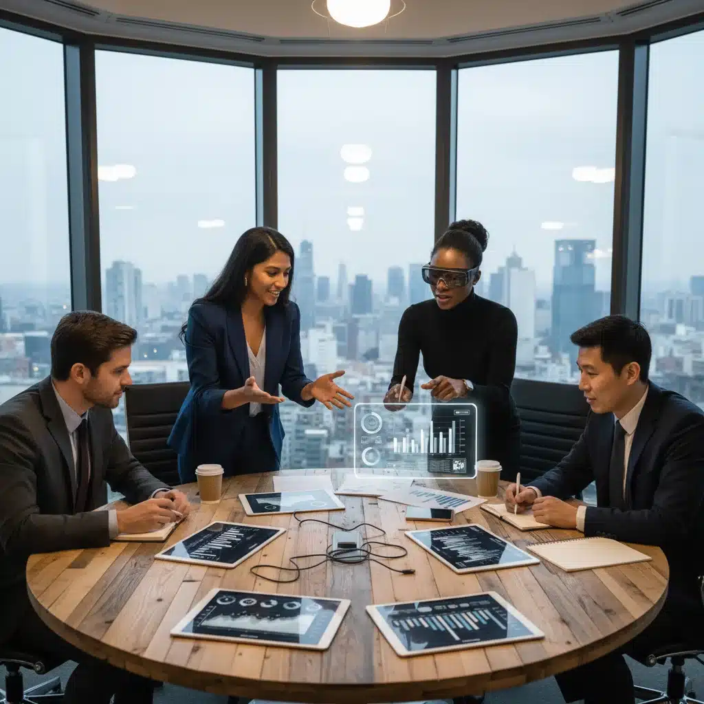 Diverse team collaborating on fintech innovation and strategic solutions.