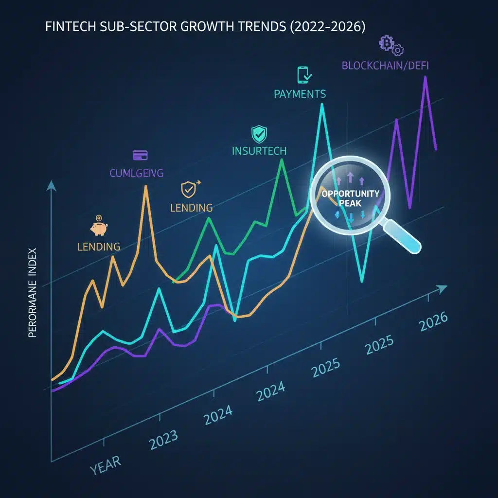 Chart illustrating fintech sub-sector performance and growth trends towards 2026, highlighting investment opportunities.
