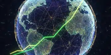 Global digital payment network with growth chart